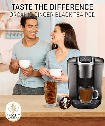 Organic Ginger Tea Pods for Keurig with Unsweet Black Tea for K Cup Brewing - Ginger Black Tea by Teavity (12 Tea Pods)