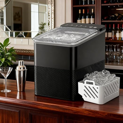 Countertop Ice Maker, 9 Bullet Ice in Just 6 Mins, 27 lbs Daily Output, Ice Machine with Ice Scoop and Basket, 2 Ice Sizes, Self-Cleaning, Ideal for Home/Kitchen/Office/Bar