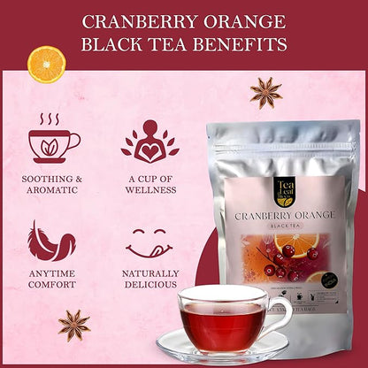 Tealeaf & Co. Cranberry Orange Black Tea Bags Blended with Fresh Herbs and Spices - Organic Black Tea Bags with Orange Peel, Star Anise & Hibiscus - Low Caffeine - Gluten Free - 50 Teabags