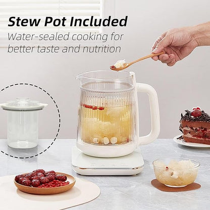 Health Pot, 1.5L Double-Layer Glass Electric Kettle with Stew Pot, 9-in-1 Multi-Function Tea Maker for Soup, Porridge, Herbal Tea, Stainless Steel Base, Glass Touch Panel, Programmable