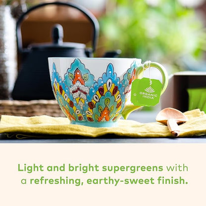 ORGANIC INDIA Tulsi Moringa Tea Bags - Holy Basil, Lemongrass, Moringa Leaves, Stress Relieving & Nourishing, Immune Support Tea, Vegan, Certified Organic, Caffeine-Free - 18 Infusion Bags, 6 Pack