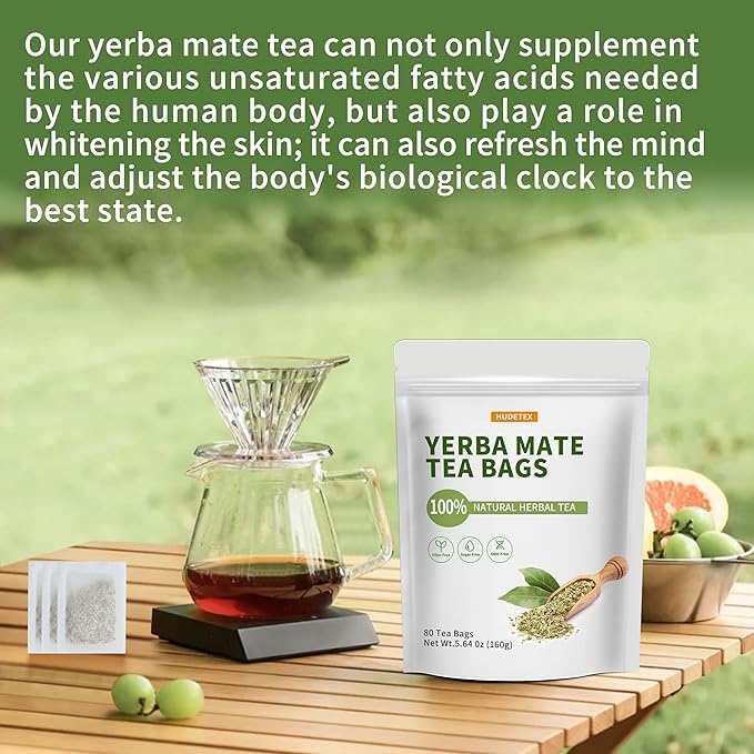 Unsmoked Yerba Mate Tea Bags with 80 Count - Yerba Mate Rich in Chlorophyll, Antioxidants and Vitamins