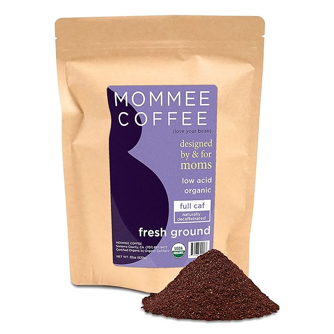 Mommee Coffee - Full Caf | Low Acid, Organic, Fair Trade, Water Processed | Ground, 22oz.