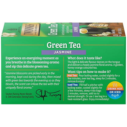 Twinings Green Tea with Jasmine Individually Wrapped Bags, 20 Count (Pack of 1), Fragrant Floral Scent, Caffeinated, Enjoy Hot or Iced, 20 Teabags