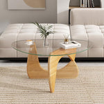 Load image into Gallery viewer, Giantex Triangle Glass Coffee Table, Solid Wood Tea Table with Tempered Glass Top &amp; Adjustable Base, Small Accent Table for Small Spaces, Mid Century Modern Center Table for Living Room (Natural)