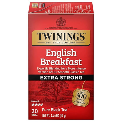 Twinings Extra Bold English Breakfast Black Tea Individually Wrapped Bags, 20 Count (Pack of 1), Robust, Caffeinated, Enjoy Hot or Iced, 20 Teabags