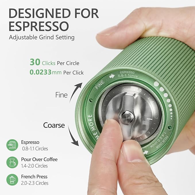 Chestnut C3 ESP Manual Coffee Grinder TIMEMORE, Hand Coffee Grinder with Internal Adjustable Grind Setting, Stainless Steel S2C Conical Burr Coffee Grinder, for Espresso to French Press - Green