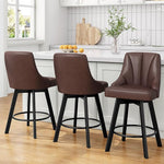 Load image into Gallery viewer, Bar Stools with Backs, PU Leather Upholstered Counter Barstools with Solid Wood Legs for Kitchen Island, Home Bar, Brown