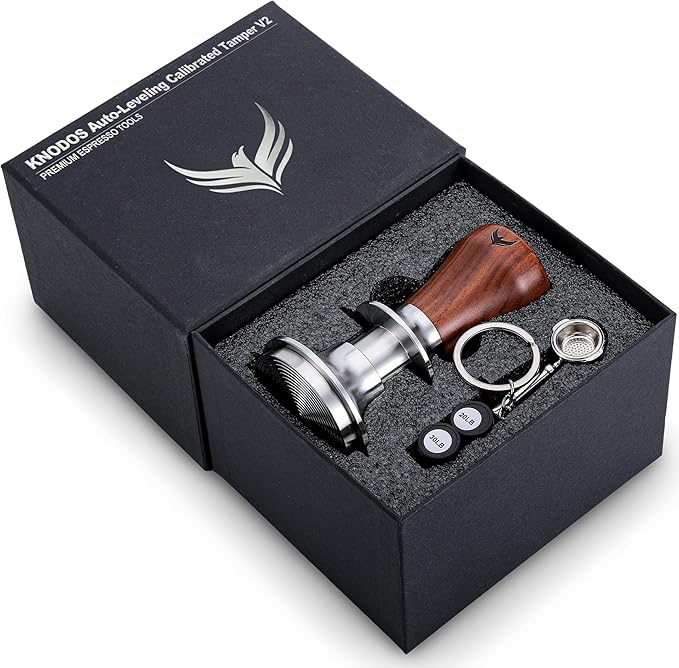 58mm Tamper For Espresso Machines V2 KNODOS Rosewood Self Leveling and Double Spring Loaded Design Calibrated Coffee Tamper With Gift Box