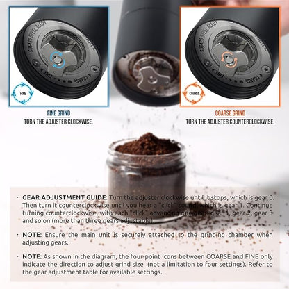 Portable Electric Coffee Grinder, Rechargeable Handheld Grinder with Stainless Steel Conical Burr, Adjustable Grind Settings, for Espresso, Moka, Pour Over, French Press, Cold Brew, Obsidian