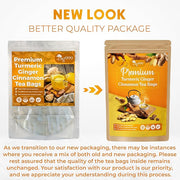 30 Bags Premium Turmeric Ginger Cinnamon Tea, Improve Digestion, Support Brain, Weight, Skin and Sleep, Eco-Conscious Tea Bags and Premium Natural Ingredients. Turmeric Ginger Herbal Tea. No Sugar, No Caffeine, No Gluten, Vegan.