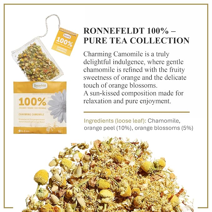 Ronnefeldt 100% Charming Camomile – German Herbal Tea with Chamomile, Orange Peel & Orange Blossom – Loose Leaf in 15 Individually Wrapped Bags – Naturally Caffeine-Free