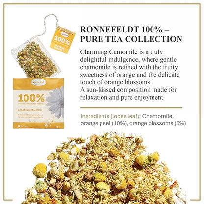 Ronnefeldt 100% Charming Camomile – German Herbal Tea with Chamomile, Orange Peel & Orange Blossom – Loose Leaf in 15 Individually Wrapped Bags – Naturally Caffeine-Free