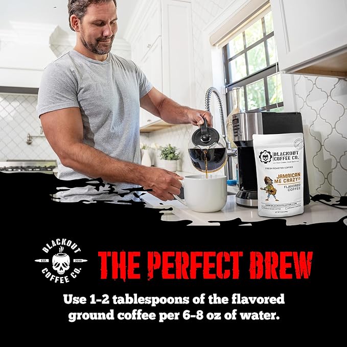Blackout Coffee Jamaican Me Crazy Flavored Medium Roast - Freshly Roasted in the USA - 12 oz Ground Coffee Pouch