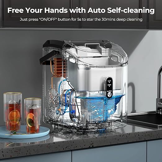 Nugget Ice Maker Countertop, 35.5Lbs/24Hrs Chewable Sonic Ice Machine with Self-Cleaning, Handle, Water Tank, Quiet Operation & Portable Pellet Ice Maker for Home, Office, Kitchen, Bar, Deep Black