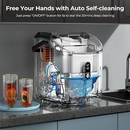 Nugget Ice Maker Countertop, 35.5Lbs/24Hrs Chewable Sonic Ice Machine with Self-Cleaning, Handle, Water Tank, Quiet Operation & Portable Pellet Ice Maker for Home, Office, Kitchen, Bar, Deep Black