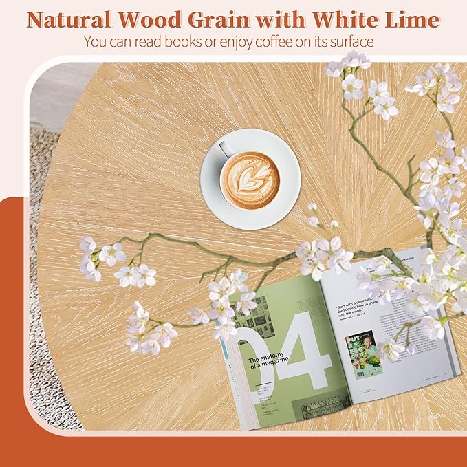 Round Wood Coffee Table for Living Room, Modern Farmhouse with Drawer, Solid Boho Circle Table with 4.5” Thick Tabletop, 31.5" L x 31.5" W x 15.87" H