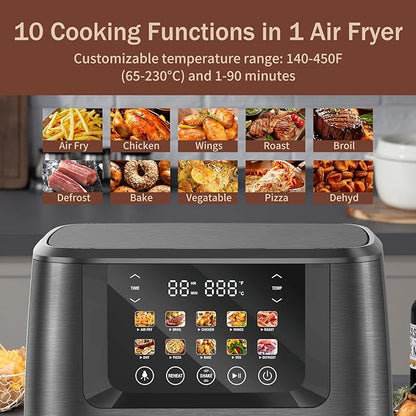 SEEDEEM Max XL Air Fryer 8QT, 10-in-1 Digital Air Fryer Oven with Color Touchscreen & Viewing Window, Toaster Oven Combo for Broil, Roast, Dehydrate, Bake – Black
