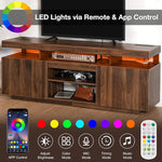 Load image into Gallery viewer, HOMMPA LED TV Stand for up to 70" TV Entertainment Center with Power Outlets, Gaming TV Consoles with Storage Media Table with LED Lights Game Cabinet for Living Room Walnut