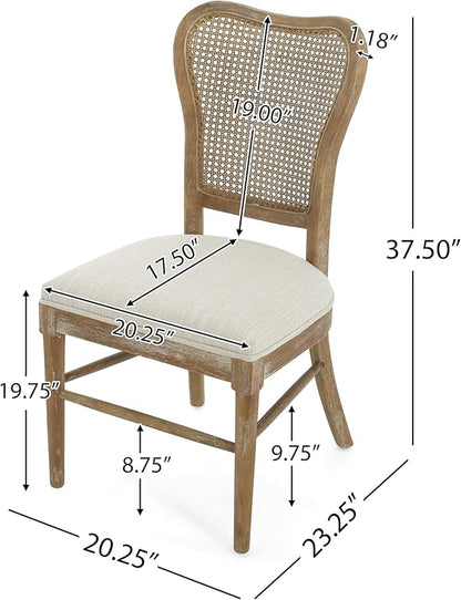 Christopher Knight Home Collda Modern Upholstered Dining Chairs, Wicker Backrest, Vintage Style for Homebar Living Room Kitchen Counter (Set of 2), Dark Brown+Beige