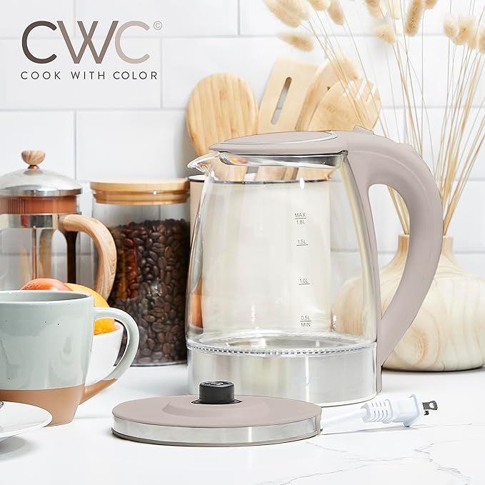 COOK WITH COLOR Electric Tea Kettle, 1.8L Cordless Hot Water Boiler, 1200W Rapid Boil, Auto Shutoff & Boil Dry Protection, BPA-Free, Sleek Countertop Design, Sand