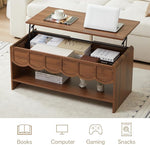 Load image into Gallery viewer, Lift Top Coffee Table with Hidden Compartment, 2 Tier Wooden Center Table with Wave Panel, Modern Lift Tabletop for Home Living Room Office, Walnut