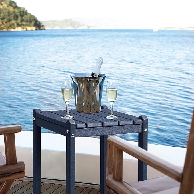 LZRS 24" Double Adirondack Outdoor Side Table, Pool Composite Patio Table,HDPE End Tables for Backyard,Pool, Indoor Companion, Easy Maintenance & Weather Resistant(Navy Blue)
