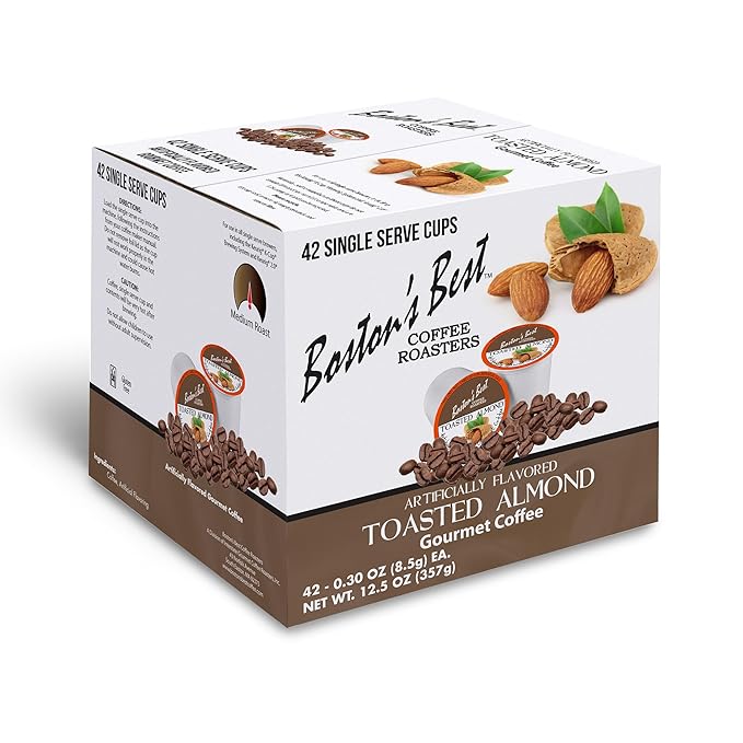 Boston’s Best - Toasted Almond Flavored Delicious Gourmet Coffee Compatible with Keurig Coffee Maker, 1 Count (42 Single Serve Medium Roast Cups)