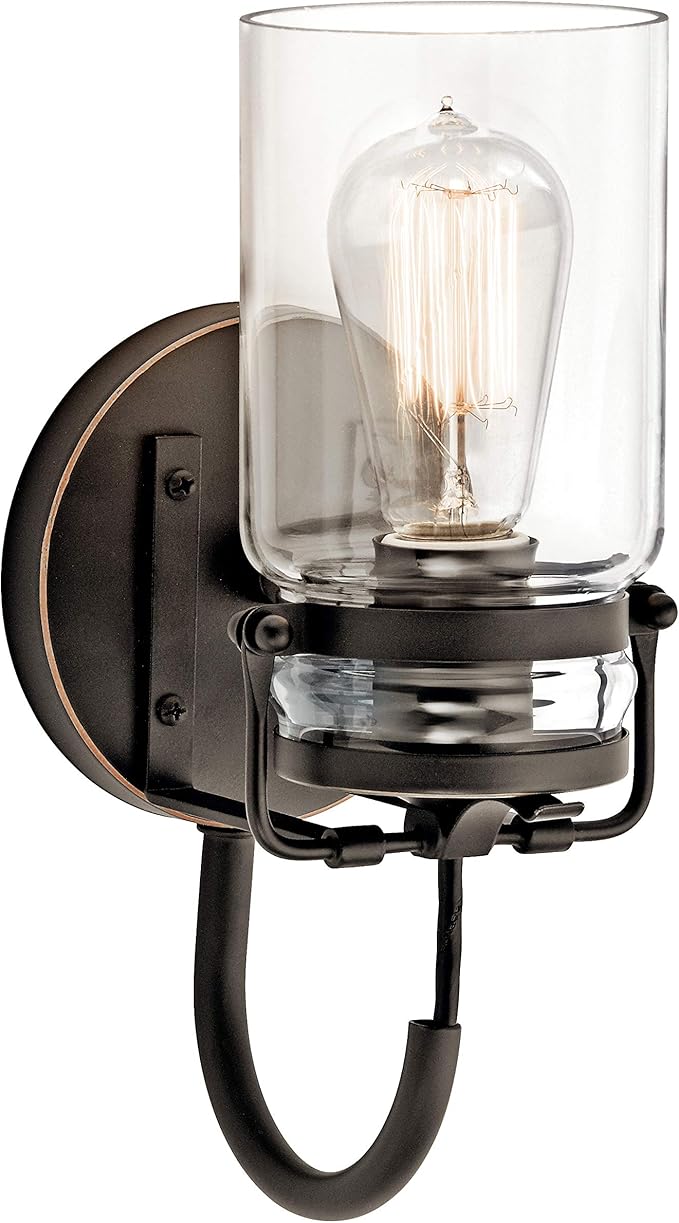 Kichler Brinley 11.5" Wall Sconce in Olde Bronze®, 1-Light, Vintage Wall Mount Light with Clear Glass, (11.5" H x 5" W), 45576OZ