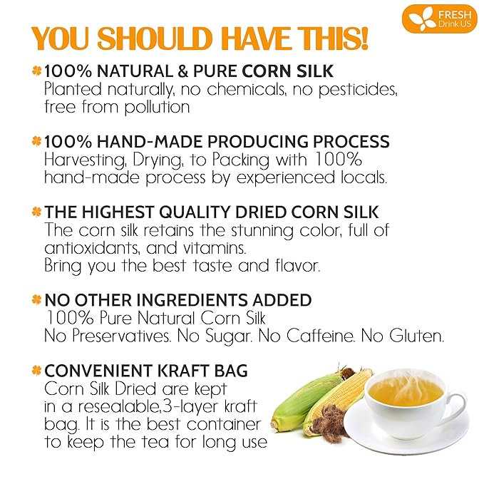 FreshDrinkUS, Dried Corn Silk 20oz | Premium Whole Corn Silk for Tea & Herbal Infusions | Naturally Air-Dried, Non-GMO, Caffeine-Free | Perfect for Daily Herbal Tea, DIY Blends & Natural Brewing