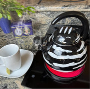 Trenton Gifts Whistling Tea Kettle - Enamel on Steel Black Cat Decor - Cute Animal Stovetop Kettle - 2.1 Quart Tea Pots