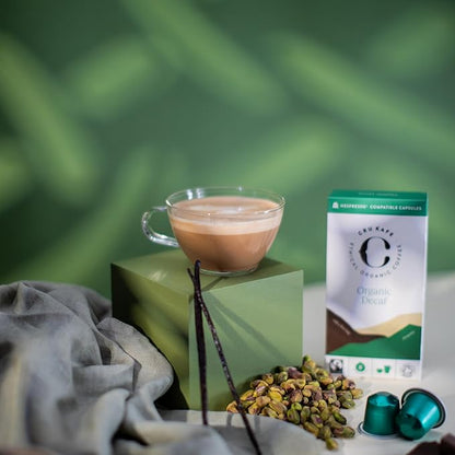 Cru Kafe Decaf USDA Organic Espresso Coffee Capsules (10 Pods) Fairtrade Coffee Pods Compatible with Nespresso Original Line and Pixie Machines