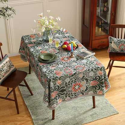 Designer Bohemian Linen Green Extra Long Rectangle Tablecloth,Floral Indoor Table Cloth,Stain Resistant Decor Tablecloths for Dining Thanksgiving Kitchen Party Christmas,67"*118"-Naples