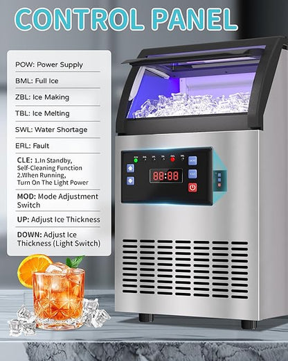 Commercial Spray Drench Ice Maker Machine 130 Lbs/Day, Undercounter Ice Makers 100Lbs Storage Bin and 45 Ice Trays, Under Counter ice Maker for Home, Bar, Party