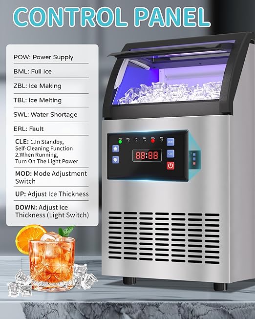 Commercial Spray Drench Ice Maker Machine 130 Lbs/Day, Undercounter Ice Makers 100Lbs Storage Bin and 45 Ice Trays, Under Counter ice Maker for Home, Bar, Party