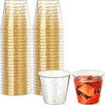 Load image into Gallery viewer, [1000 Pack 1oz Shot Glasses Disposable Cups, Gold Glitter Plastic Shot Glasses for Sauces &amp; Dips, Shot Cups Ideal for Tequila, Whiskey, Wine Tasting, Vodka &amp; Liquor