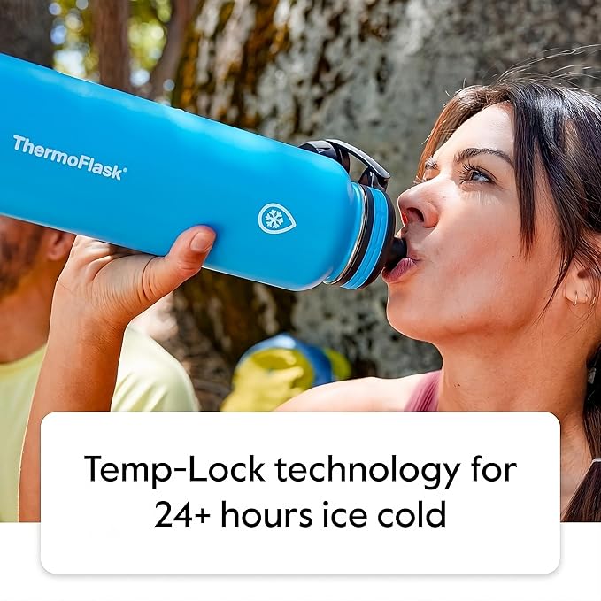 ThermoFlask 24 oz Double Wall Vacuum Insulated Stainless Steel Water Bottle with Spout and Straw Lids, Plum