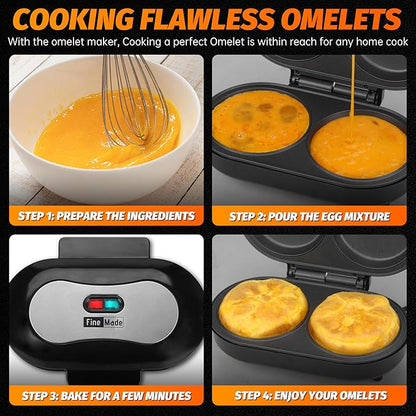 Omelette Maker Electric, Omelette Pan Nonstick, Dual Omelette Makers with 2 x 4.75” Round Grooves, Egg Bite Maker, Electric Double Egg Pan, Mini Pancake Maker, Breakfast Sandwich Maker, Black