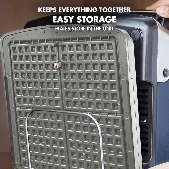 GreenPan Elite 4-Square Belgian & Classic Waffle Maker, Healthy Ceramic Nonstick Aluminum Dishwasher Safe Plate,Adjustable Shade/Crunch Control Wont Overflow Easy Clean,Breakfast,PFAS-Free,Oxford Blue