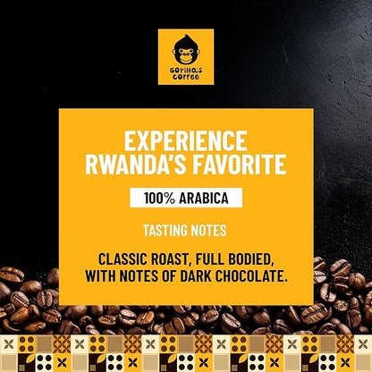 Gorilla's Coffee 100% Arabica - Medium Roast Whole Bean Coffee, Fair Trade, Full Bodied, with Notes of Dark Chocolate | Premium Rwandan Coffee | Rich, Flavorful, and Aromatic (500g/17.6oz)