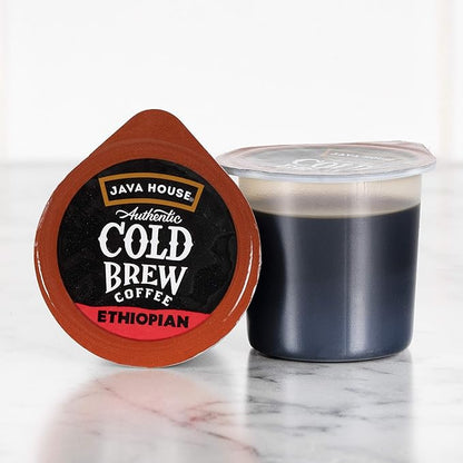 JAVA HOUSE Light Roast Ethiopian Cold Brew Pods, (6 Count) Peel and Pour Pods Hot or Iced Instant Coffee Concentrate