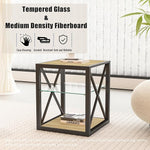 Load image into Gallery viewer, Rustic End Table for Living Room 17.7" Bedroom Nightstand, Modern Tempered Glass Shelf &amp; Wood MDF Top Square Side Table 1 Piece, Industrial Style Natural