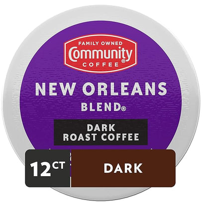 Community Coffee New Orleans Blend 12 Count Coffee Pods, Special Dark Roast, Compatible with Keurig 2.0 K-Cup Brewers, 12 Count (Pack of 1)