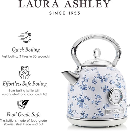 Laura Ashley Stainless Steel Electric Kettle 1.7 Liter - 1500W Rapid Boil Electric Kettles for Boiling Water - Electric Tea Kettles Automatic Shut Off - Overheat & Boil Dry Protection Cordless Kettle