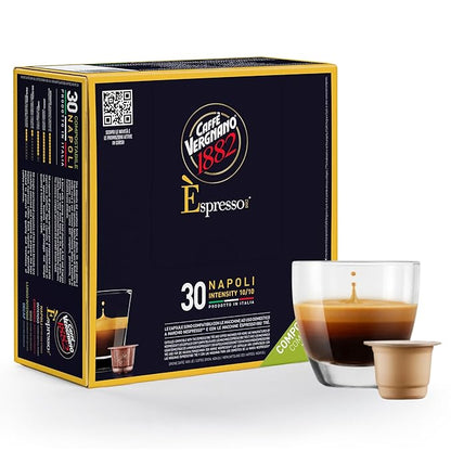 Caffe' Vergnano 1882 Medium Roast Espresso Bundle, Intenso (8/10) & Napoli (10/10) Capsules, Single-Serve Italian Coffee Pods Compatible with Nespresso Machines, 60 Ct