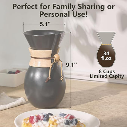Ceramic Pour Over Coffee Maker with 20 pcs Paper Filter, 8-Cup, 34oz, Pour Over Coffee Dripper