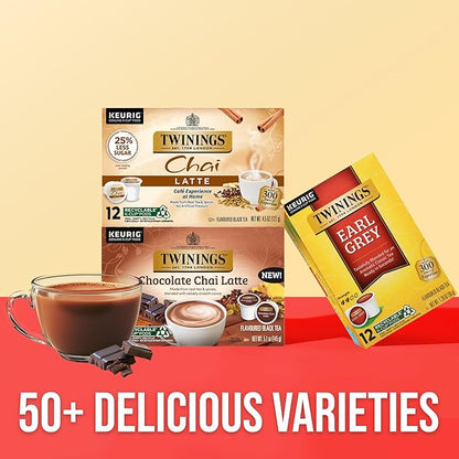 NEW Twinings Chocolate Chai Latte Tea 60 K-Cup Pods for Keurig, 10 Count (Pack of 6), Velvety Smooth Cocoa with Real Spiced Tea, Caffeinated, Enjoy Hot or Iced