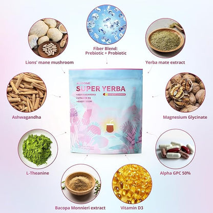 ZOOONE Super Yerba Mate tea Instant Powder 90 Packets- Raspberry Lemonade Flavor | Servings Clean Energy & Focus Boost Brain Fog Buster| Gut Support, Antioxidants ((90 Pocket)