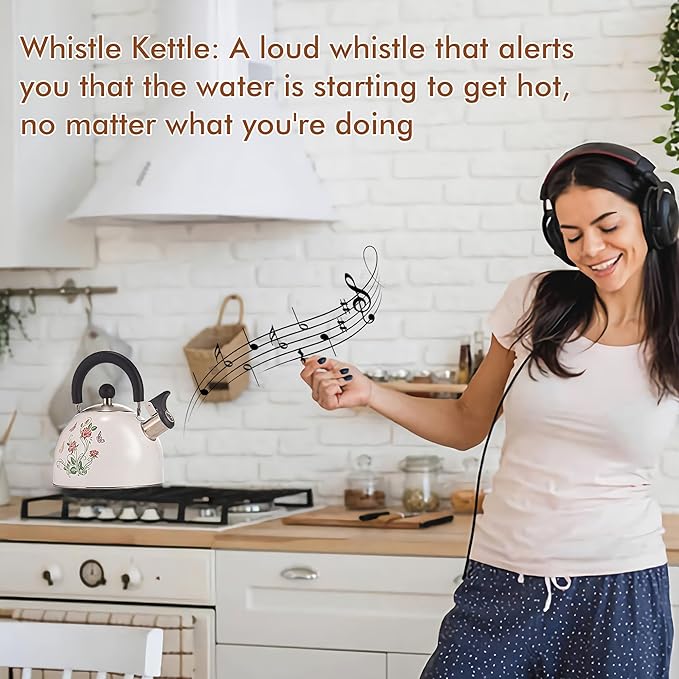 ARC Stainless Steel Whistling Tea Kettle, Magic Color Changing Design 2-Quart Stovetop Kettle Whistle White Teapot with Folding Cup & Trivet Mat