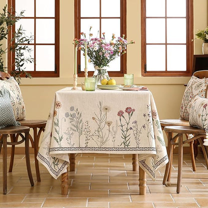 Designer Off White Linen Long Rectangle Tablecloth,Floral Elegant Table Cloth,Stain Resistant Vintage Decor Tablecloths for Dining Thanksgiving Kitchen Christmas,63"*102"-Serenity G
